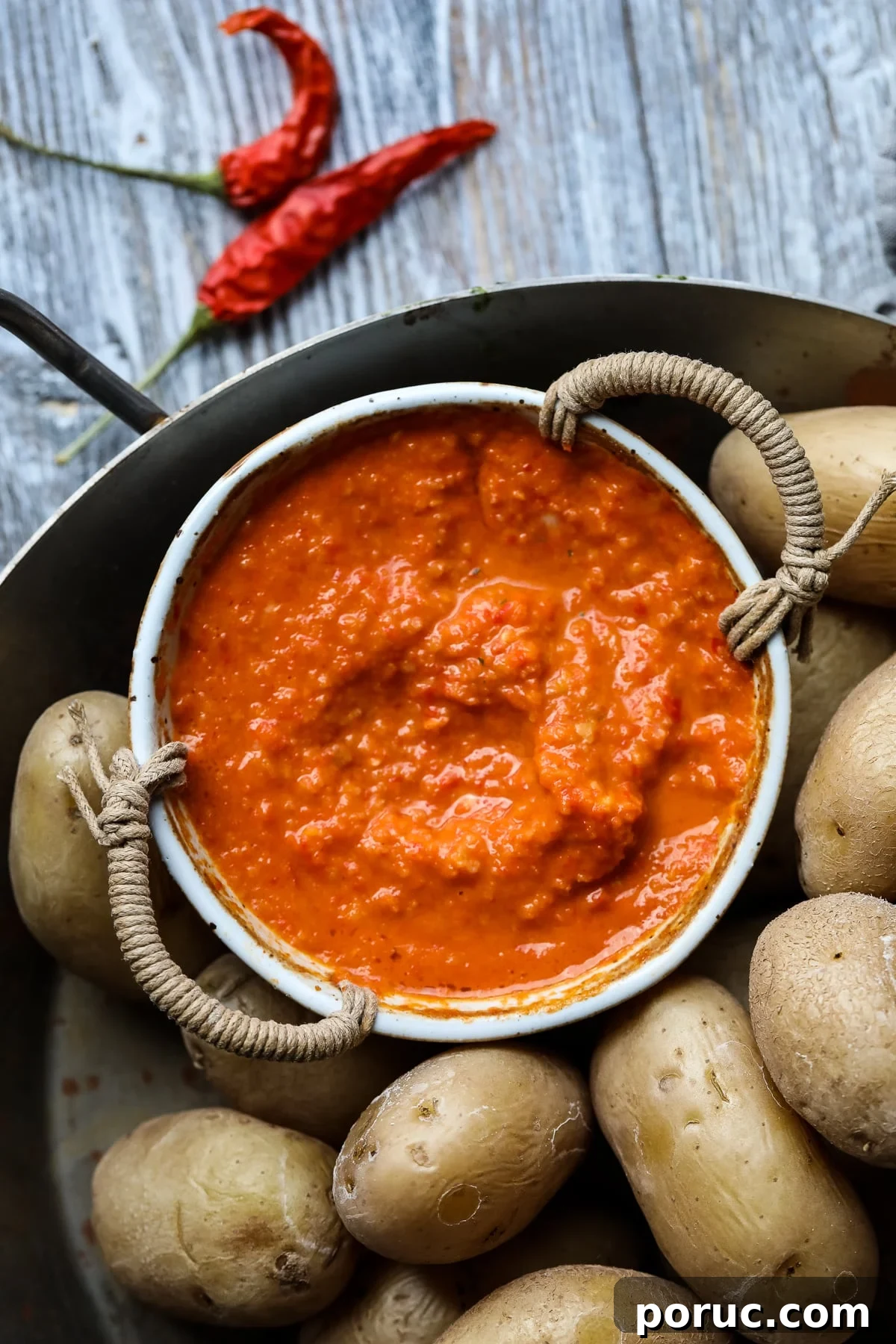 Papas arrugadas served with mojo rojo.
