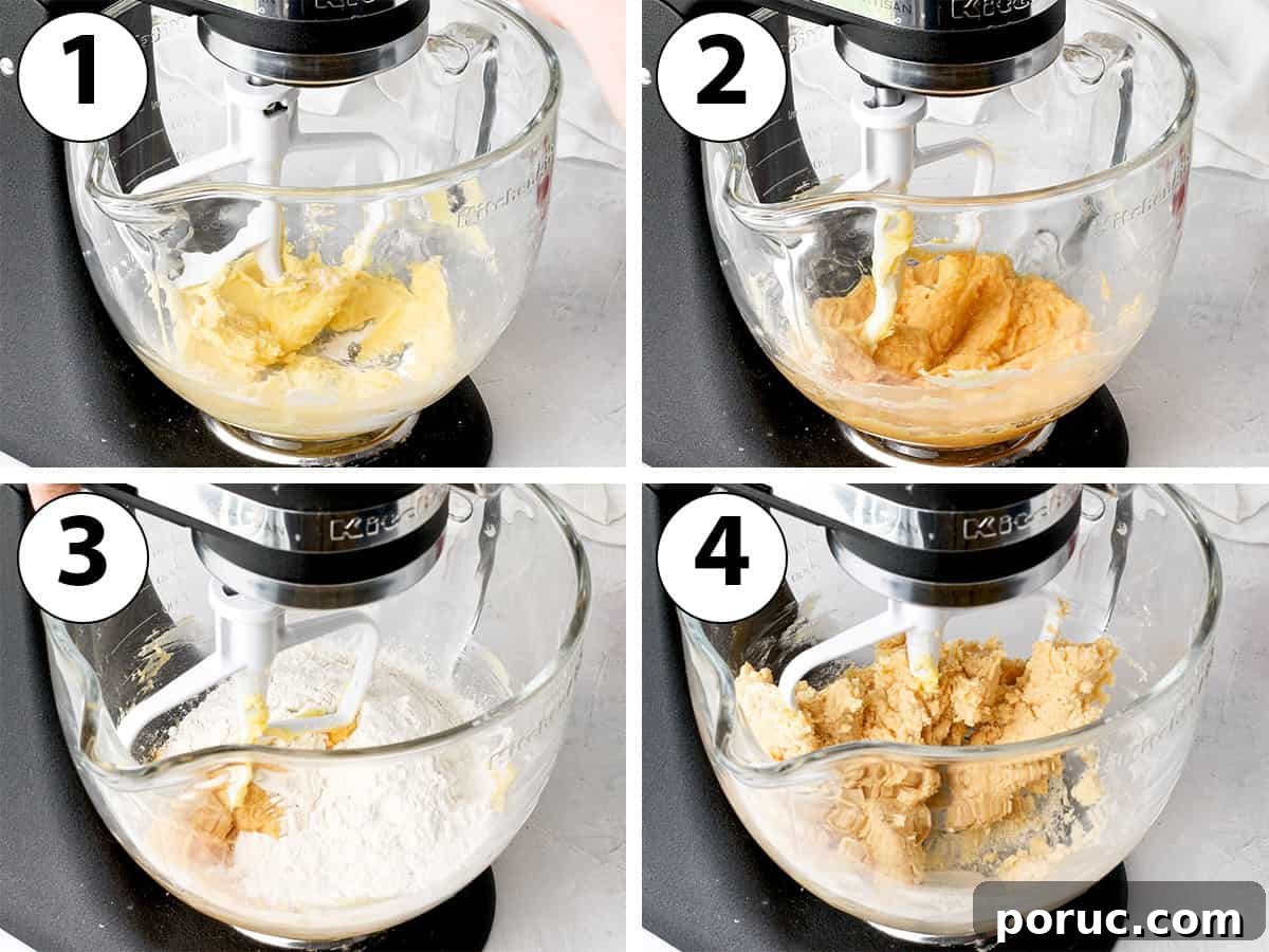 Process shot collage: mixing the pastry dough ingredients in a stand mixer.