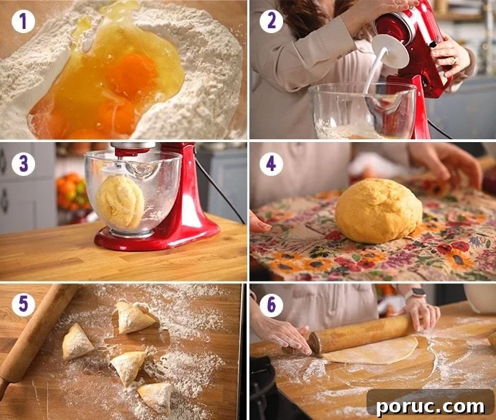 6 image collage showing how to make homemade pasta