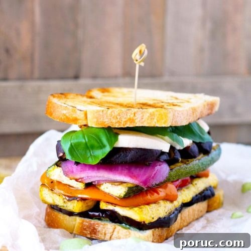 Grilled Vegetable Sandwich with Fresh Mozzarella & Basil Aioli 8 Loaded with marinated grilled vegetables, fresh mozzarella and a super flavorful and easy to make basil aioli. The Ultimate Grilled Veggie Sandwich is a great vegetarian option that is healthy, filling and delicious.
