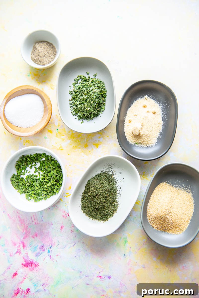 DIY Ranch Seasoning Mix Recipe – Quick Homemade Blend for Dip & Dressing 3 7 small bowls filled with spices