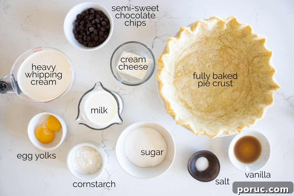 Rich, creamy and silky, this Chocolate Cream Pie is a chocolate lovers dream! A creamy chocolate filling is topped with whipped cream in this easy, crowd pleasing pie. ingredients needed to make chocolate cream pie