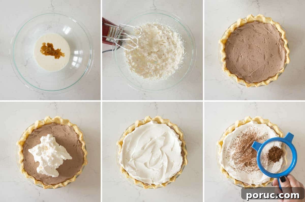 Rich, creamy and silky, this Chocolate Cream Pie is a chocolate lovers dream! A creamy chocolate filling is topped with whipped cream in this easy, crowd pleasing pie. topping chocolate cream pie with whipped cream