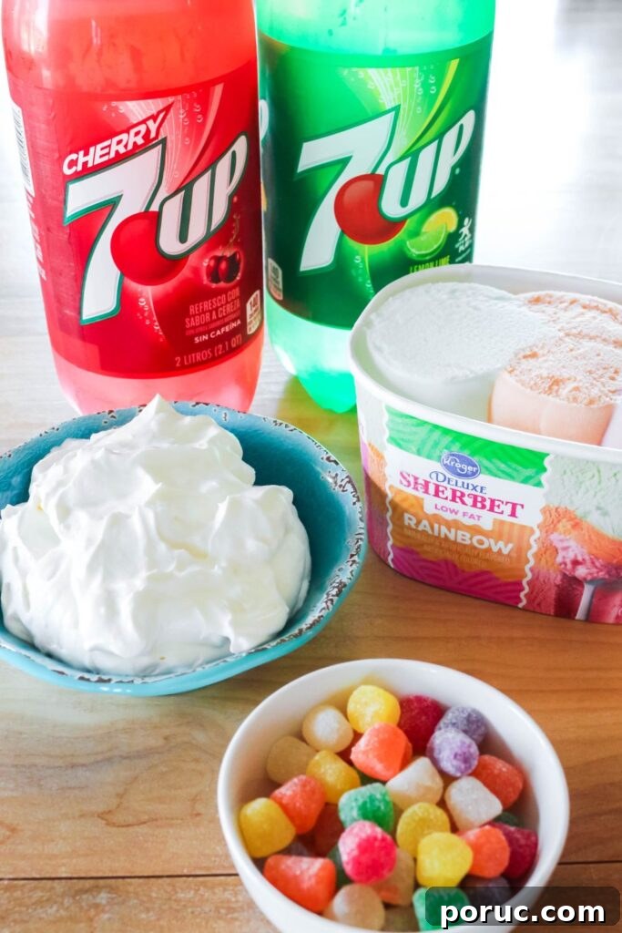 Gumdrops & Sherbet Party Punch Recipe 3 sherbert punch ingredients on cutting board