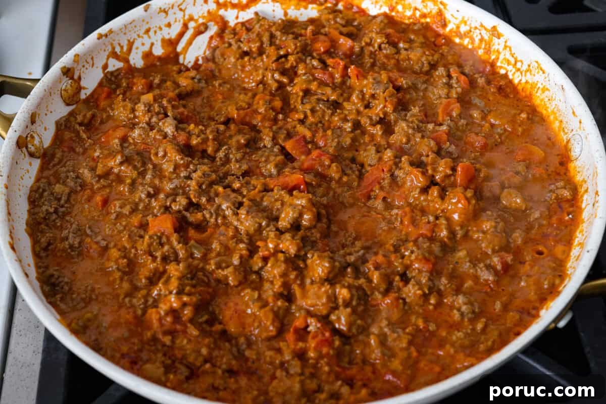 30-Minute Taco Spaghetti Recipe: Quick Mexican-Style Pasta 2 Ingredients all mixed together in the skillet.