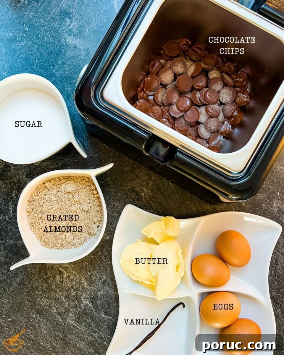 Decadent Flourless Chocolate Cake Recipe: Rich, Gluten-Free Dessert 3 Simple ingredients for the flourless chocolate cake.
