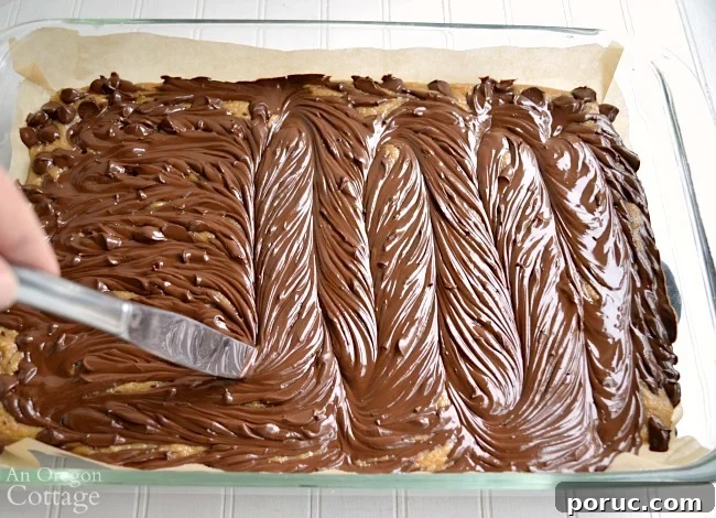 Classic Chocolate Peanut Butter Swirl Bars Recipe — Decadent Homemade Treat 7 Peanut Butter Swirl Bars-swirling chocolate
