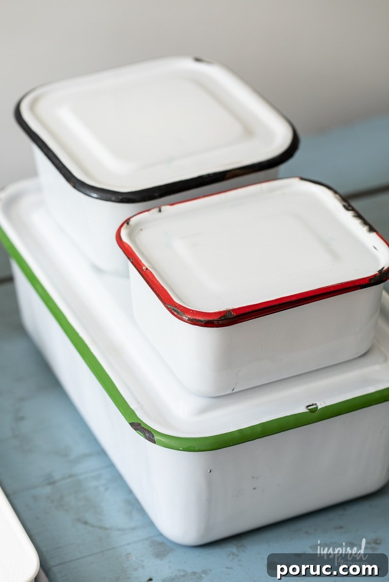Hidden Vintage Treasures: My Latest Retro Finds and Collectibles 11 Assorted vintage enamelware containers