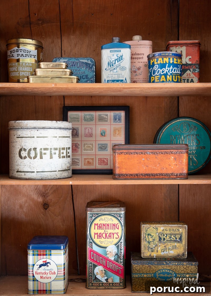 Hidden Vintage Treasures: My Latest Retro Finds and Collectibles 15 Assorted vintage tins on shelf