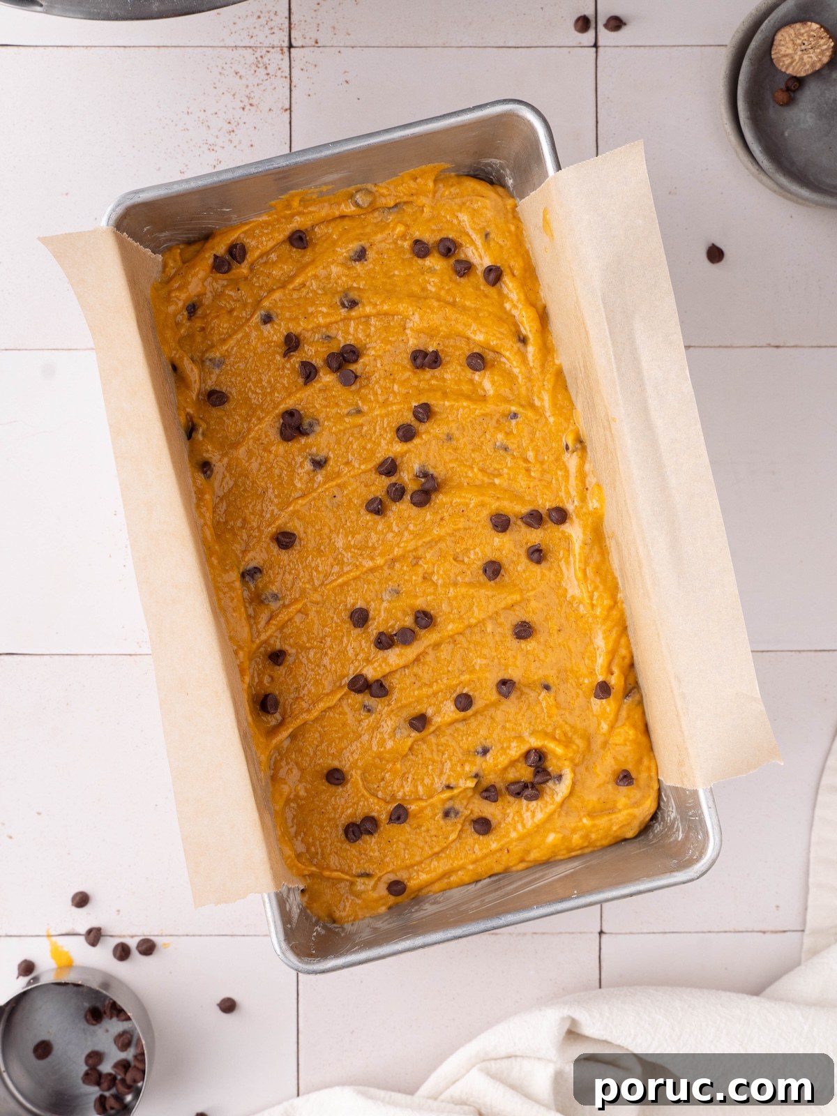 Chocolate chip pumpkin bread before baking