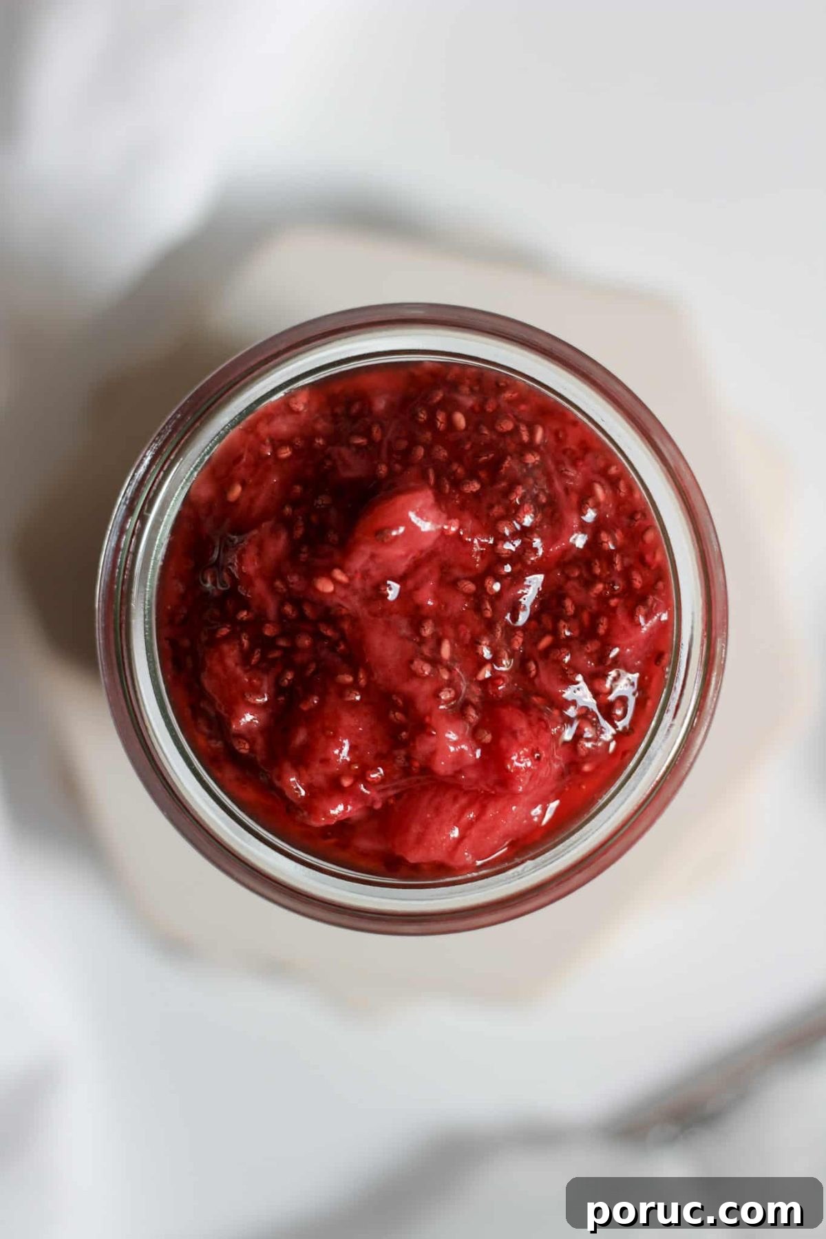 Easy 4 Ingredient Strawberry Chia Seed Jam Glass Jar of Homemade Fruit Spread, Healthy Berry Jam
