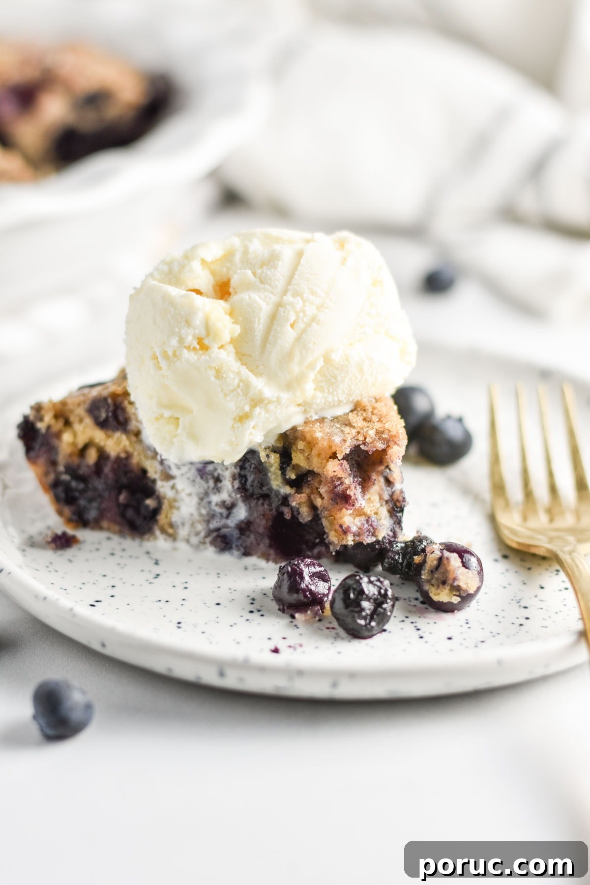 Crustless Blueberry Pie Recipe: Quick, Creamy Summer Dessert 2 A slice of homemade crustless pie topped with melting vanilla ice cream.