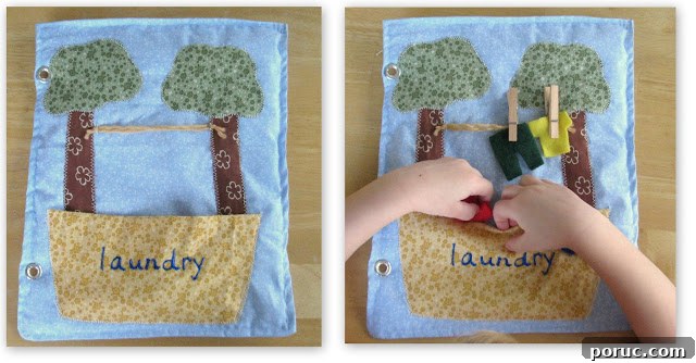 clothesline and hamper laundry quiet book page