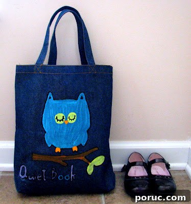small denim tote to store quiet book