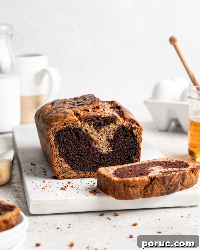 Marble Chocolate Swirl Banana Bread Recipe 2 Half chocolate half traditional banana bread has a marble effect