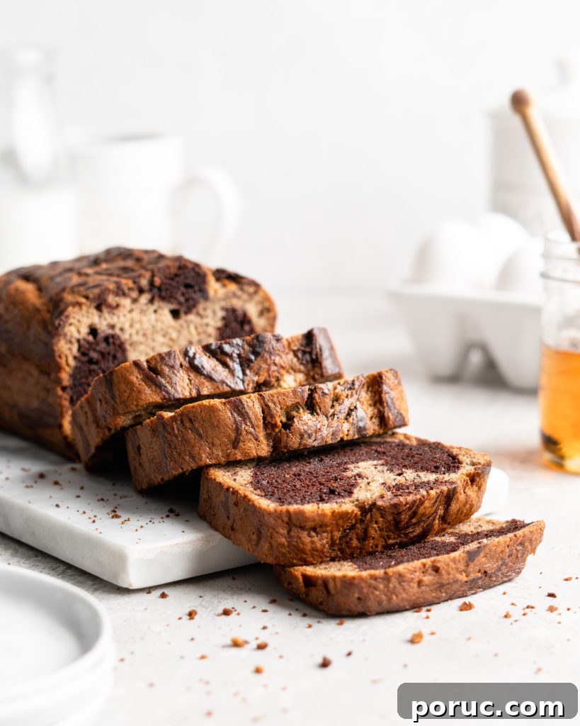 Marble Chocolate Swirl Banana Bread Recipe 3 Half chocolate half traditional banana bread has a marble effect