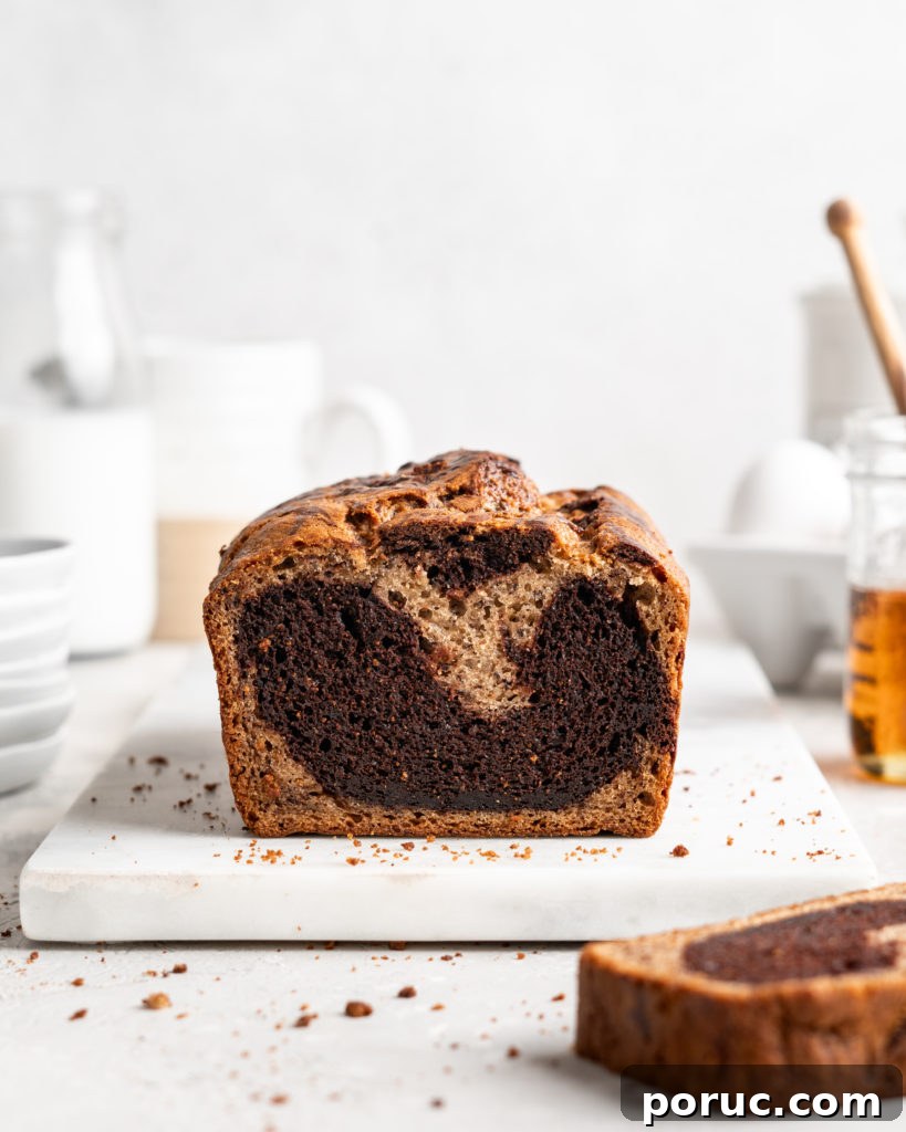 Marble Chocolate Swirl Banana Bread Recipe 4 Half chocolate half traditional banana bread has a marble effect