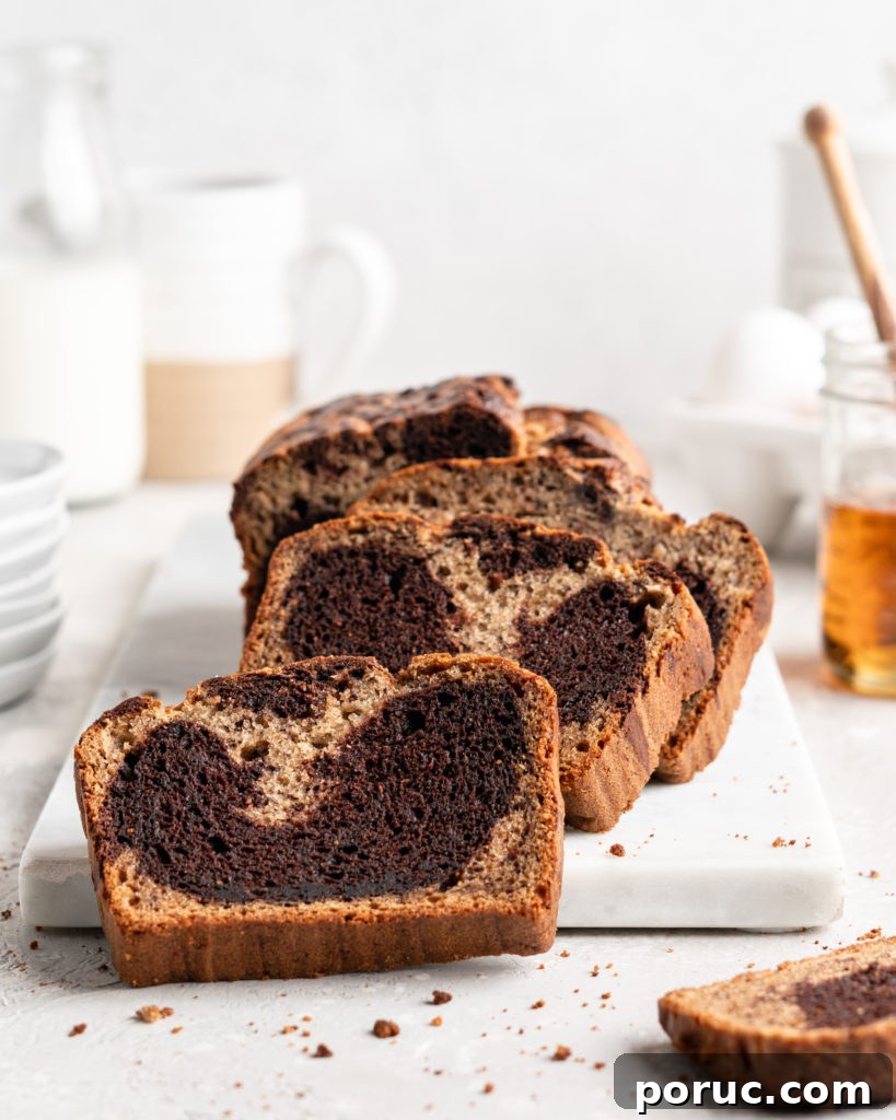 Marble Chocolate Swirl Banana Bread Recipe 5 Half chocolate half traditional banana bread has a marble effect