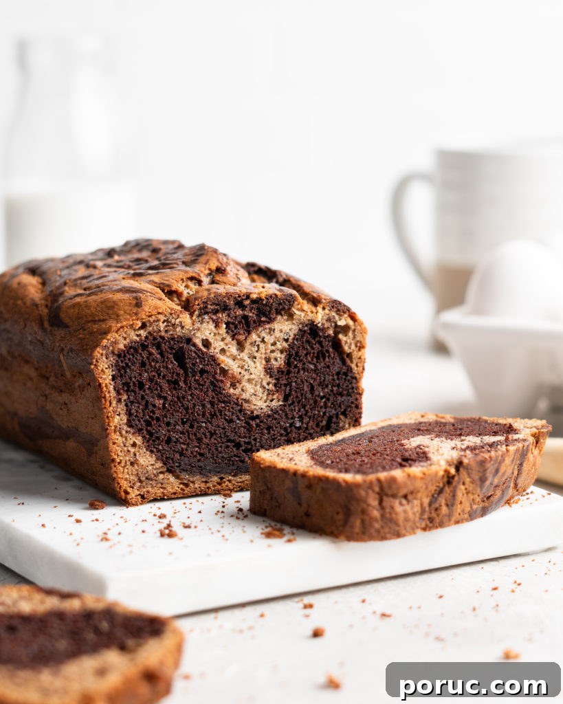 Marble Chocolate Swirl Banana Bread Recipe 6 Half chocolate half traditional banana bread has a marble effect