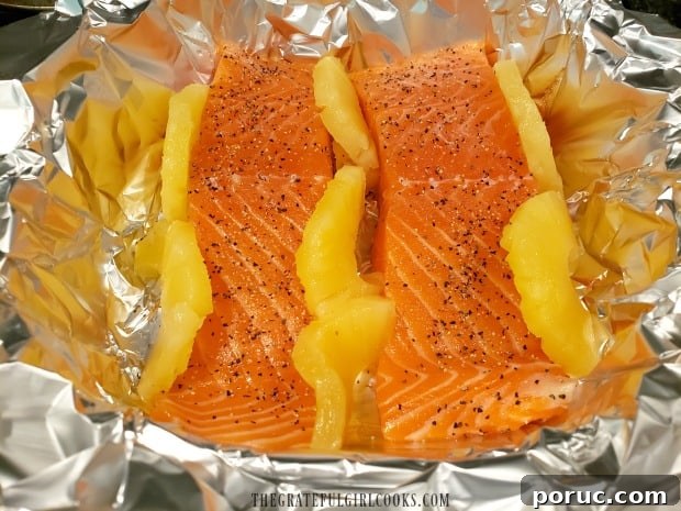 Pineapple rings around salmon Pineapple rings around salmon