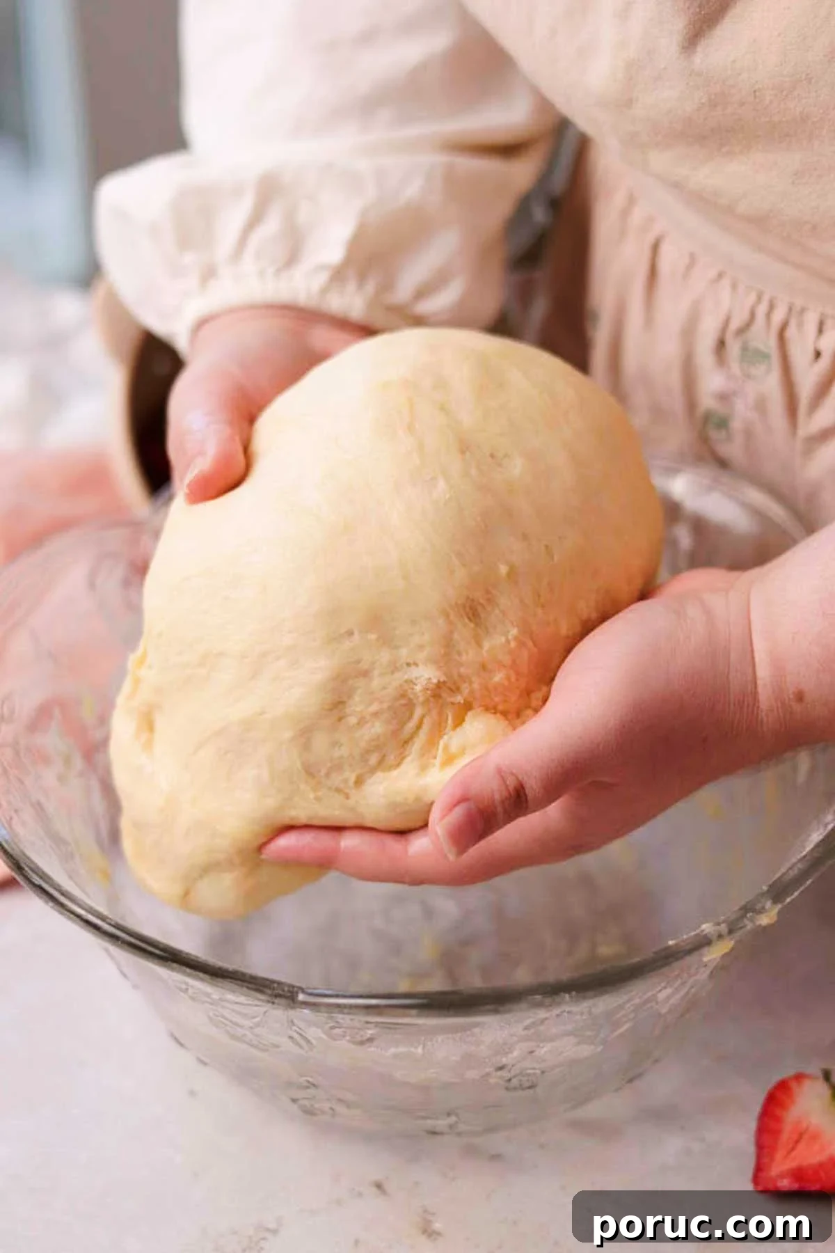 Strawberry Cinnamon Roll Recipe — Soft, Sweet, Homemade Treat 11 mixing the dough until smooth by hand