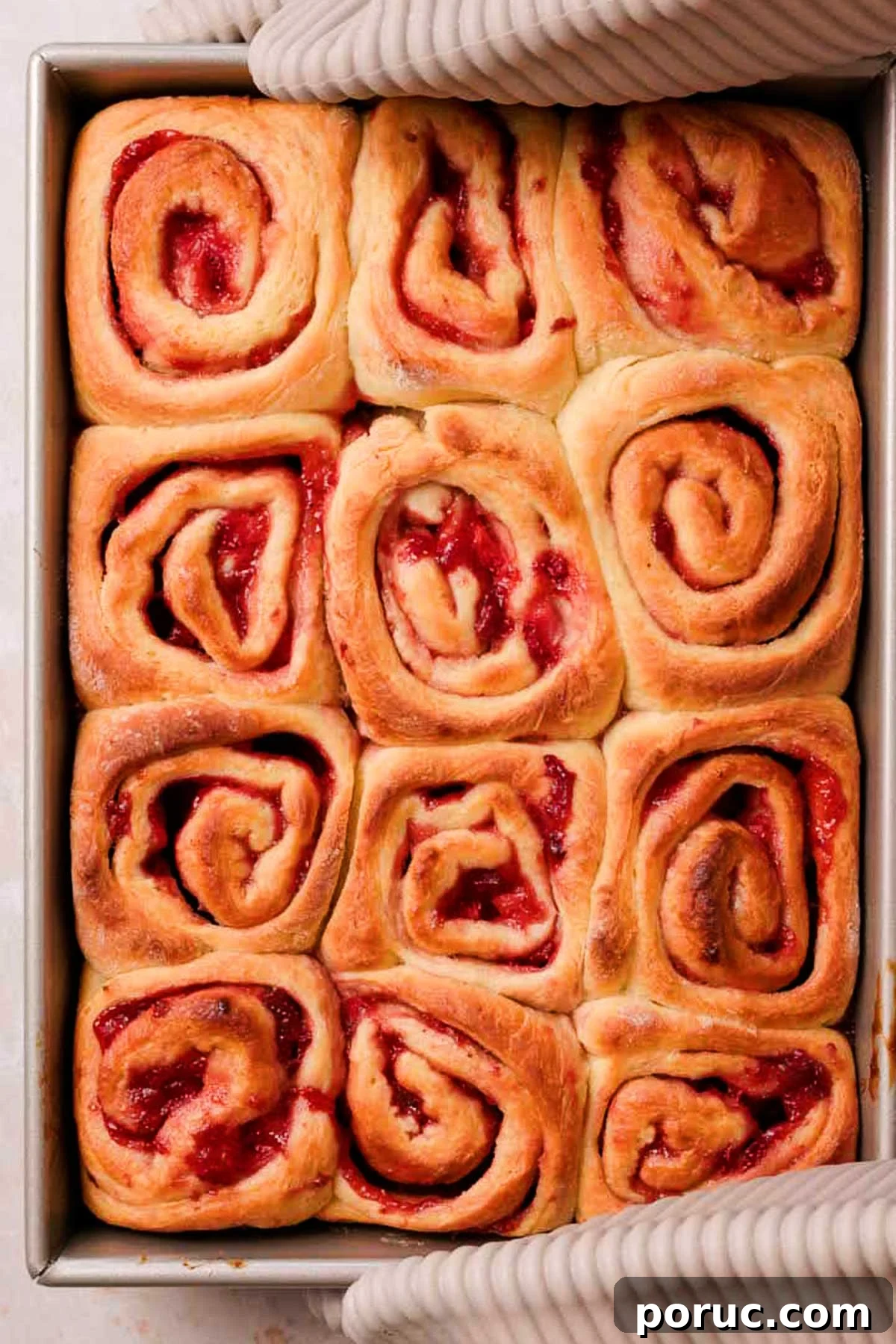 Strawberry Cinnamon Roll Recipe — Soft, Sweet, Homemade Treat 19 baked golden brown strawberry cinnamon rolls