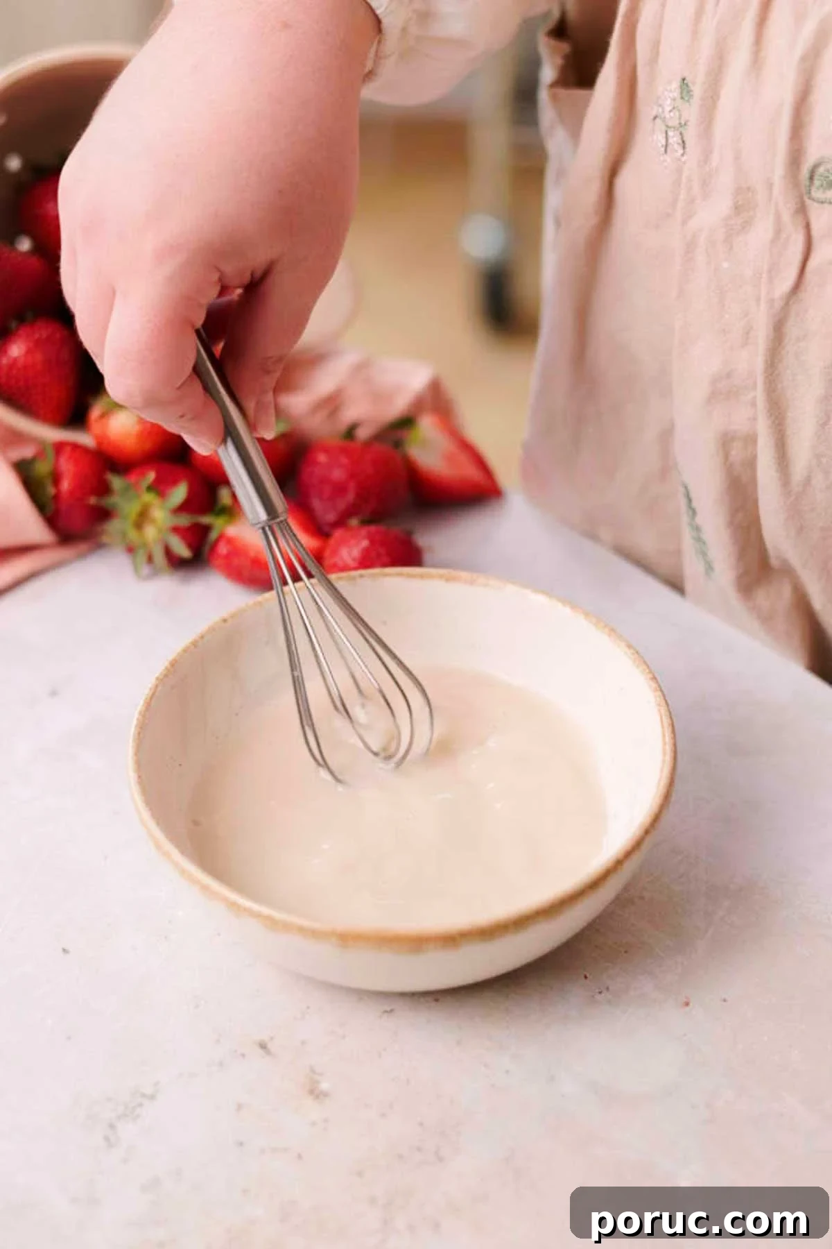 Strawberry Cinnamon Roll Recipe — Soft, Sweet, Homemade Treat 7 whisking together yeast, sugar, and water in a medium bowl