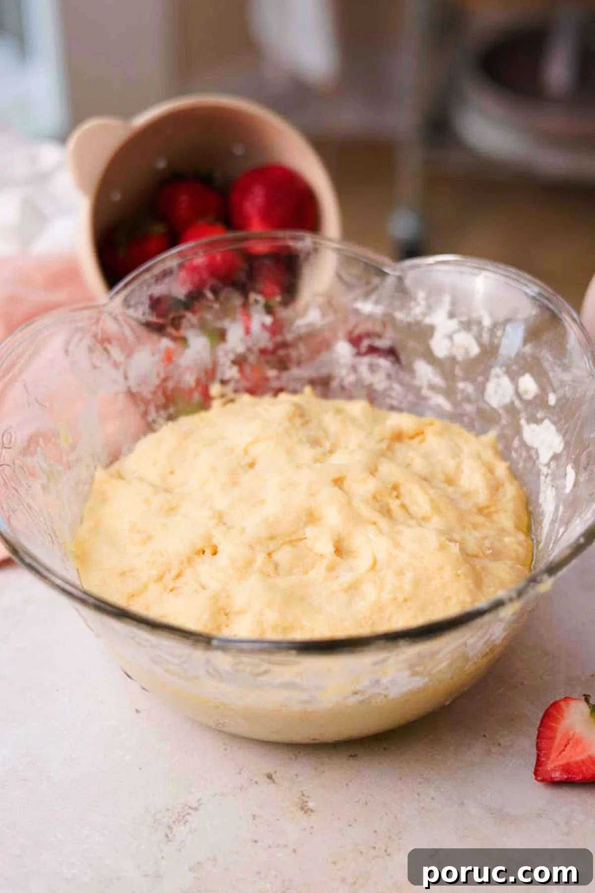 Strawberry Cinnamon Roll Recipe — Soft, Sweet, Homemade Treat 10 Risen dough in a large glass bowl