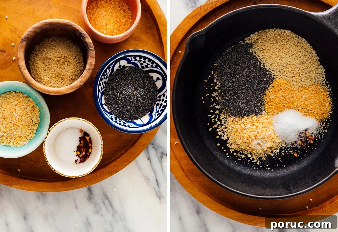 Everything Bagel Seasoning Recipe & Uses for Cooking and Snacks 3 everything bagel seasoning ingredients
