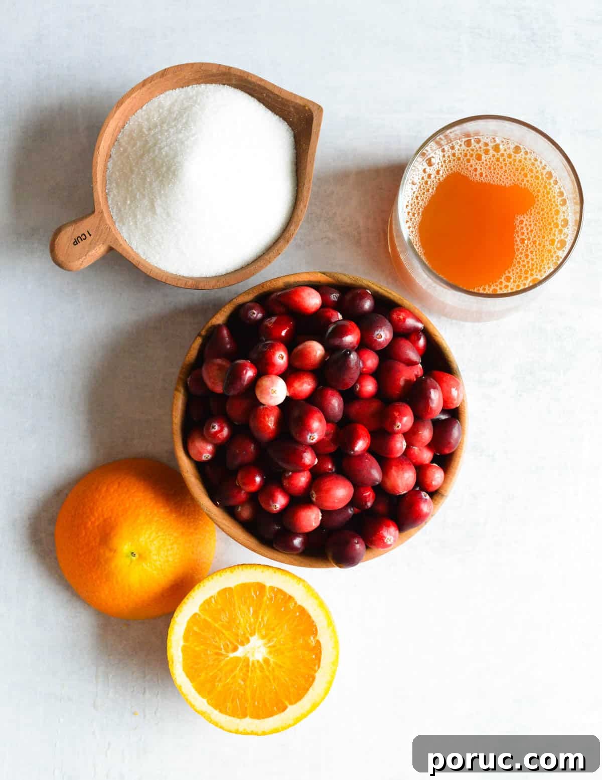cranberries, orange, sugar, apple cider. 