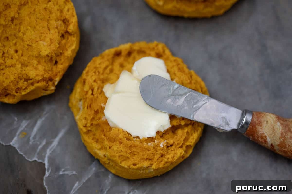 Sweet Potato Biscuit cut open with butter