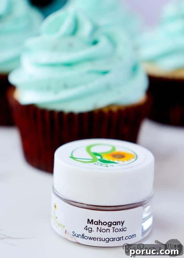 Robin Egg Speckled Cupcakes Recipe for Spring Celebrations 4 Jar of Mahogany non toxic luster dust with robin egg cupcakes in background