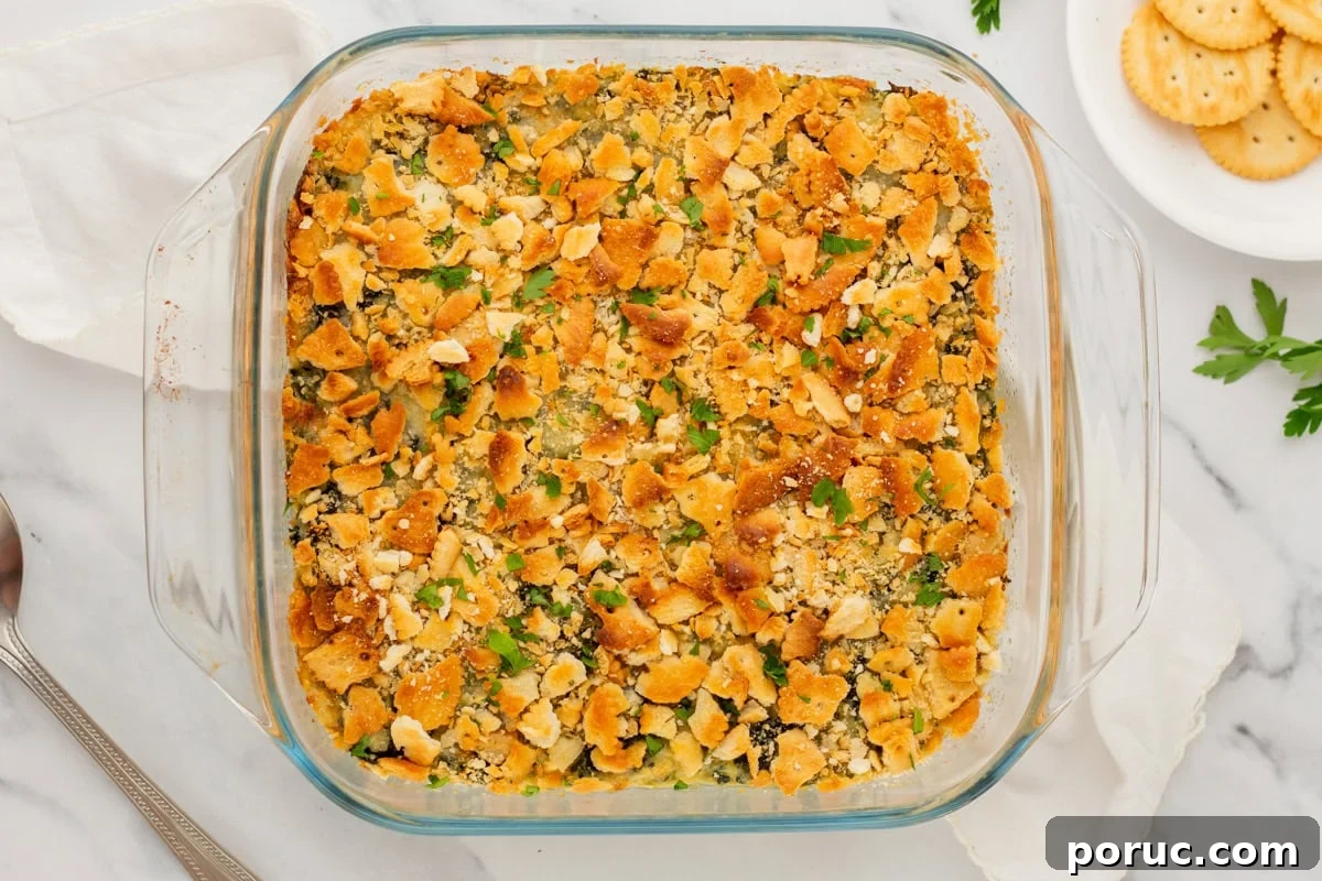 An overhead image of spinach casserole.