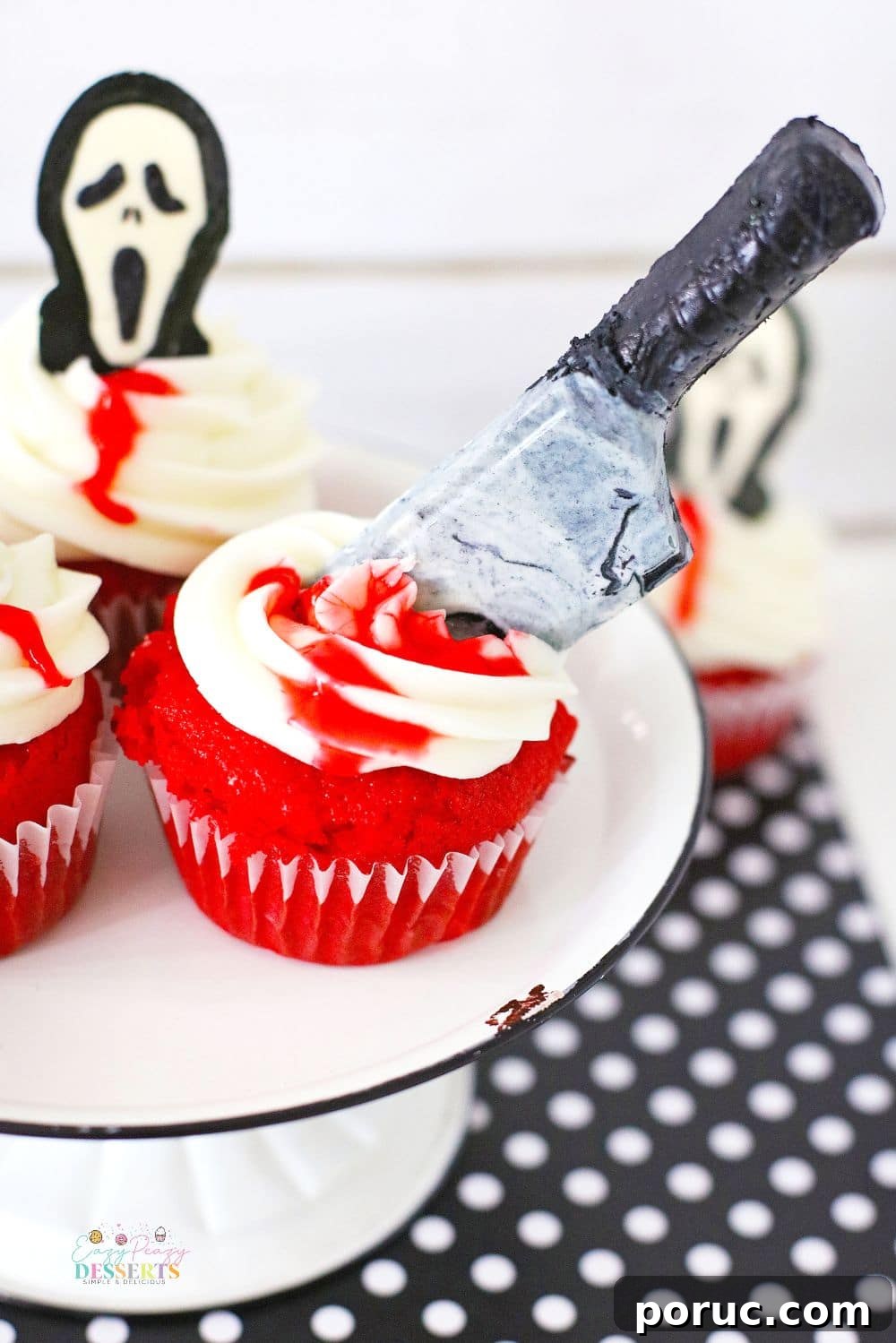 Bloody Halloween Cupcakes with Scream Faces and Knife Toppers 6 Spooky cupcakes