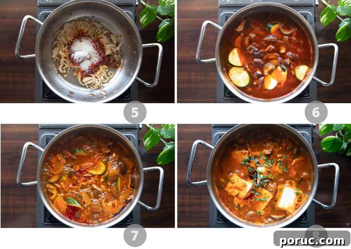 Soondubu Jjigae: Korean Soft Tofu Stew Recipe & Serving Tips 5 Step by step picture collage showing how to make Korean stew