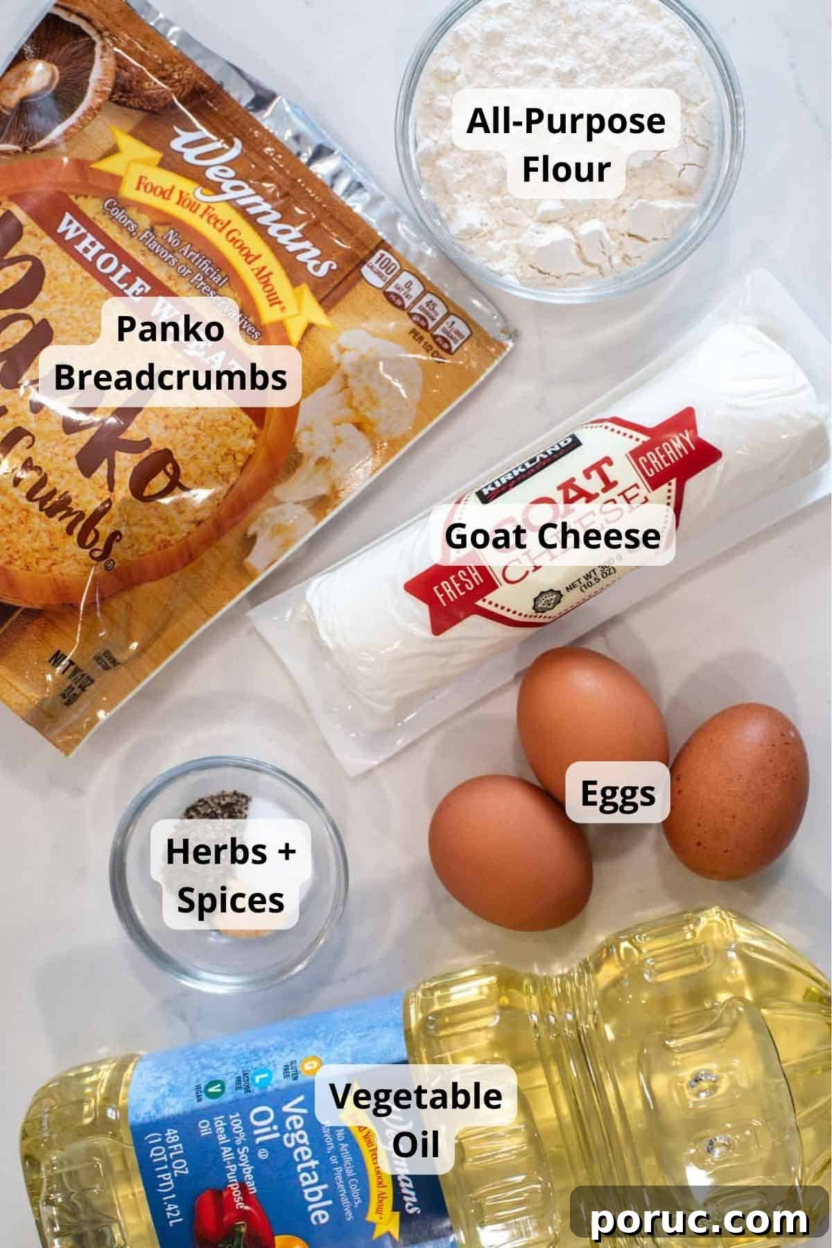 Crispy Fried Goat Cheese Balls with Honey Dip 3 Ingredients for fried goat cheese balls.