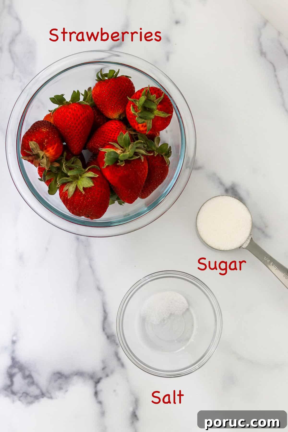 Vanilla Layer Cake with Strawberry Filling — Swedish Midsummer Cake 5 Labeled ingredients for Roasted Strawberry filling.