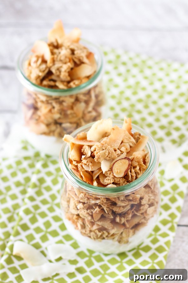 Coconut Almond Gluten-Free Granola — Crunchy Morning Mix 3 Gluten Free Coconutty Granola. Loads of toasted coconut chips and crunchy almonds, this is one NUTTY granola recipe!