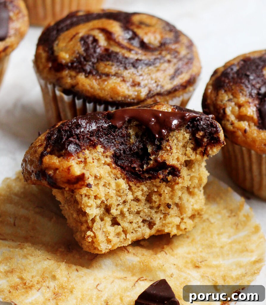 Moist Chocolate-Swirled Banana Muffins for Chocolate Lovers 2 chocolate swirl banana muffins