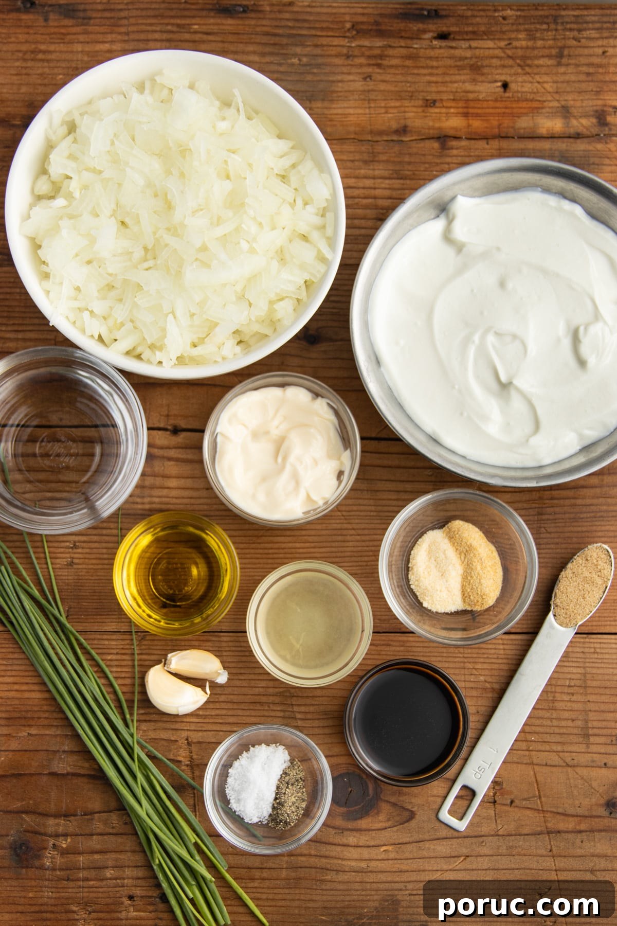 Creamy Caramelized Onion Dip with Greek Yogurt 4 This is a picture of all the ingredients needed to make this onion dip with greek yogurt recipe.