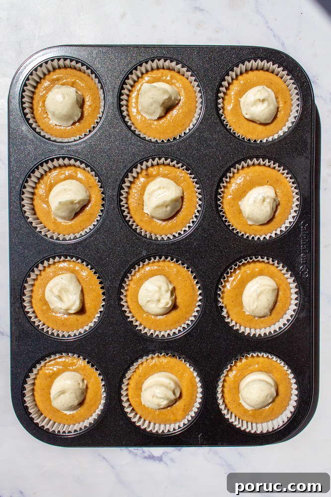 Pumpkin Cream Cheese Muffins with Cinnamon Swirl Recipe 5 pumpkin cream cheese muffins before baking