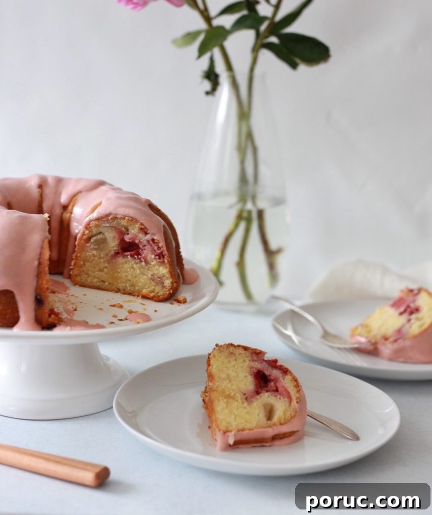 Strawberry Rhubarb Buttermilk Bundt Cake with Cream Cheese Glaze 6 strawberry rhubarb buttermilk bundt