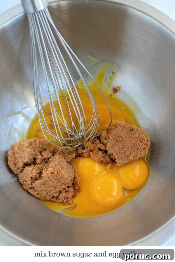 Keto Chocolate Torte Recipe: Rich Low-Carb Chocolate Cake 4 image of mixing brown sugar and egg yolks
