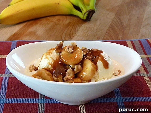 Cinnamon Rum Caramel Sauce Recipe for Desserts and Drizzling 2 Bananas Foster Sundae