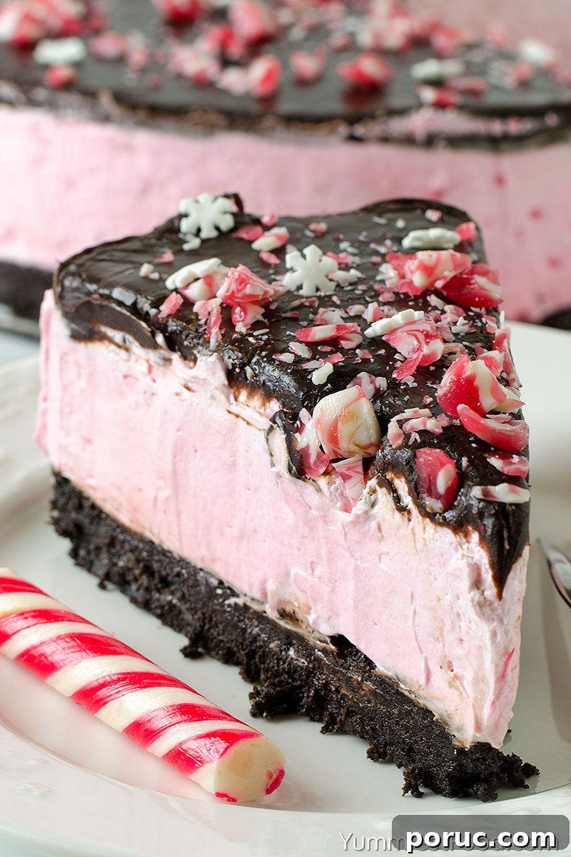 No-Bake Peppermint Cheesecake - served on the plate