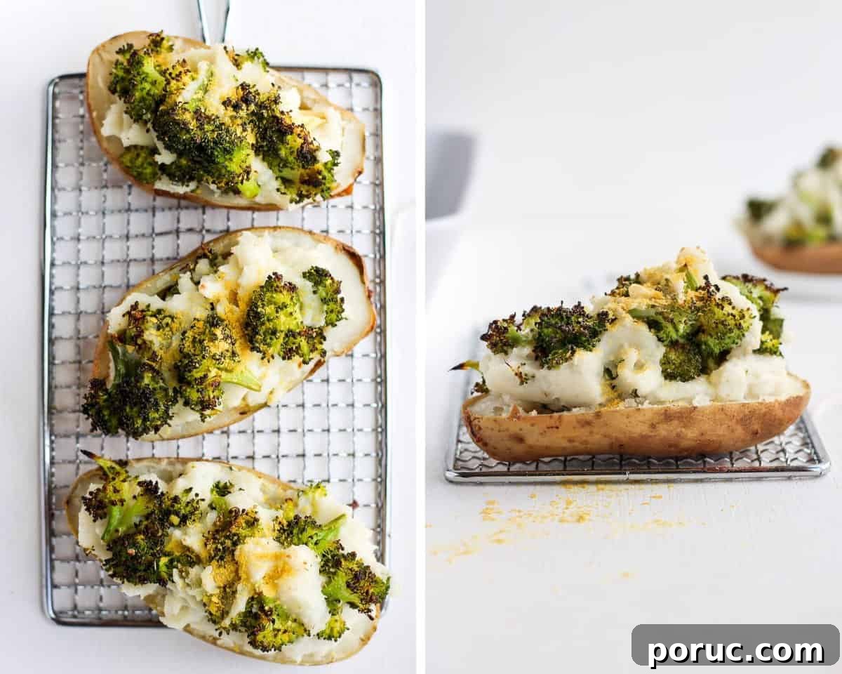 Three fully baked twice baked potatoes.