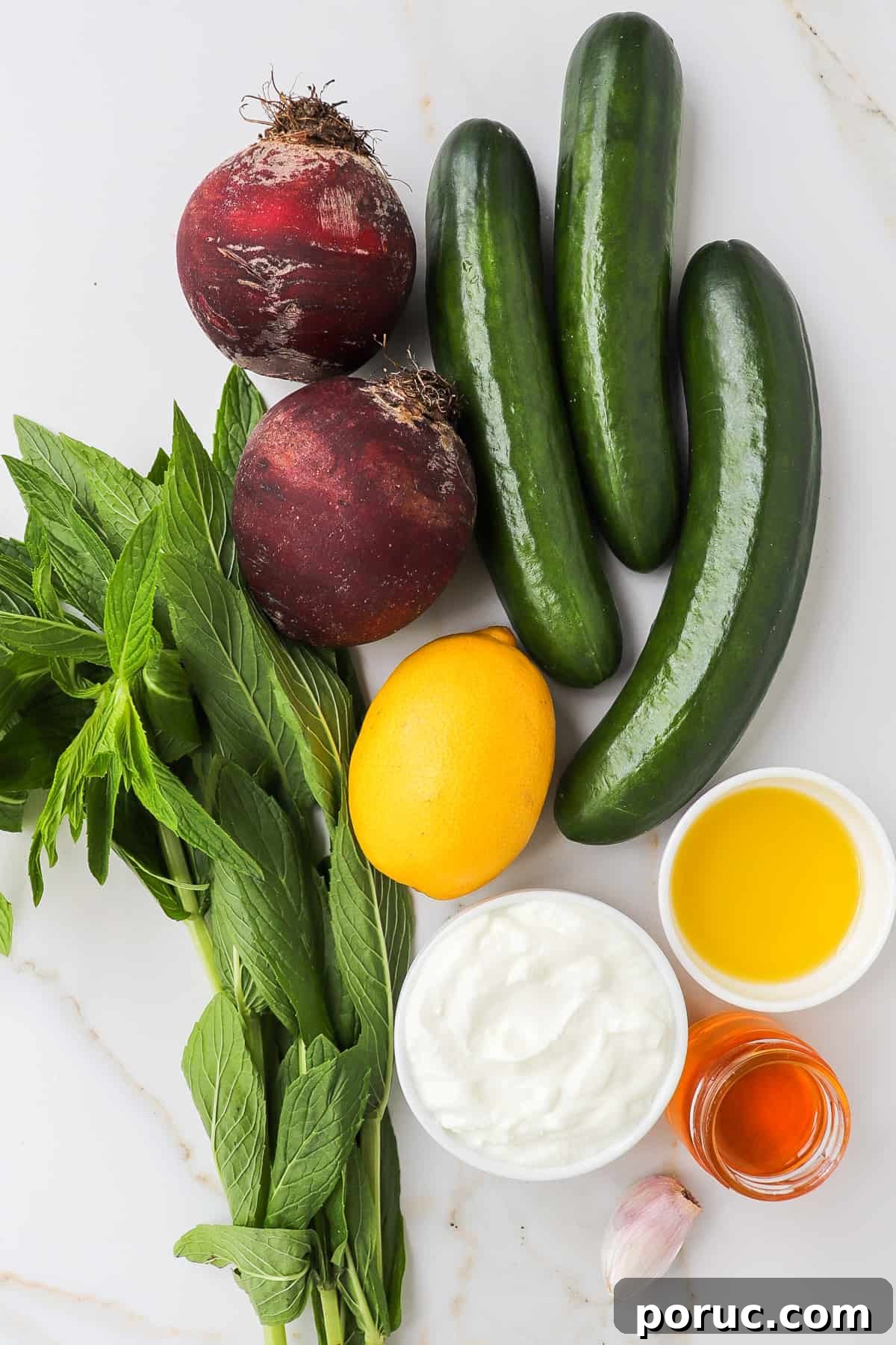 Ingredients shown to make the salad.