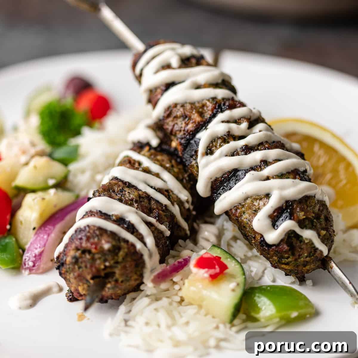Kefta Kabob Recipe: Flavorful Ground Beef Skewers You’ll Love 2 close up image of Moroccan kefta ground beef kabobs