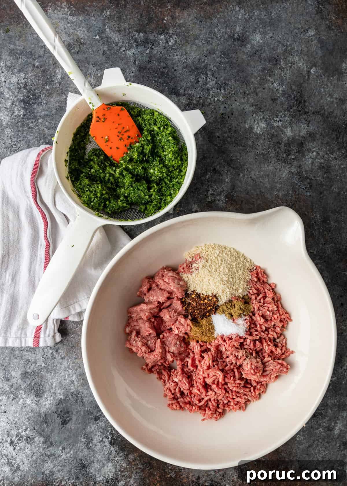 Kefta Kabob Recipe: Flavorful Ground Beef Skewers You’ll Love 4 ingredients in mixing bowls to make a kefta recipe