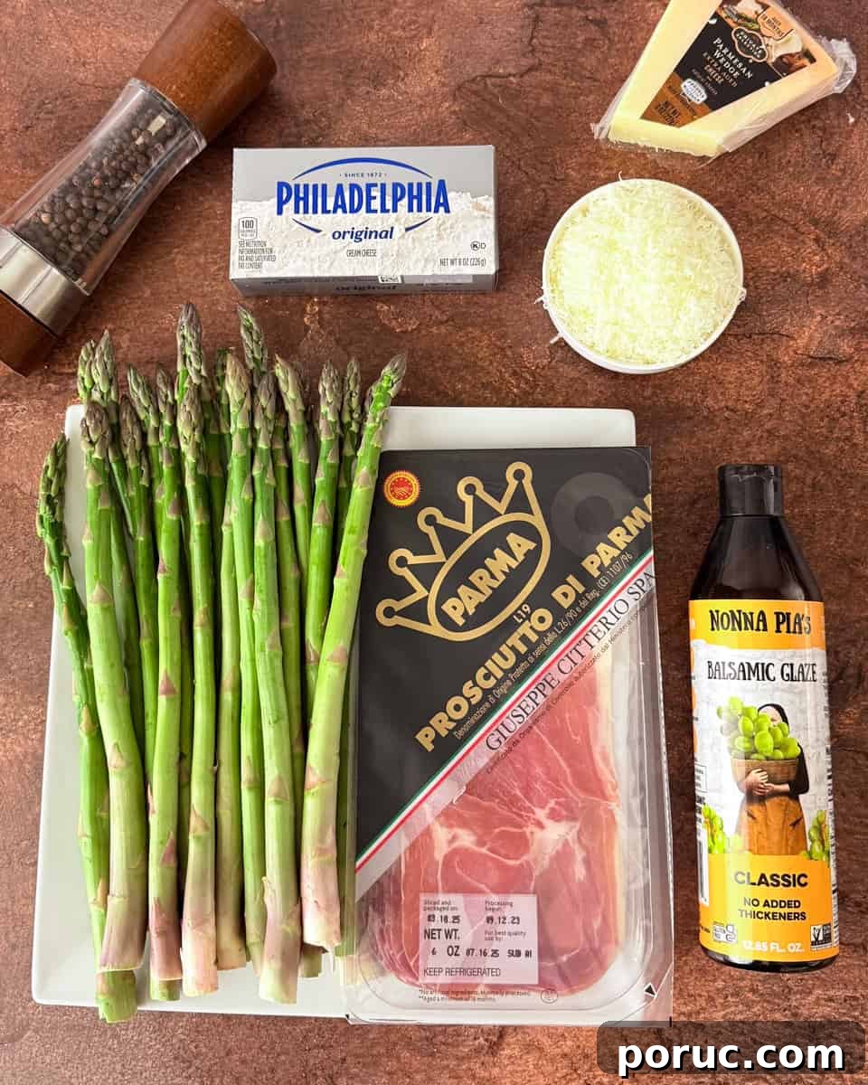 ingredients laid out for prosciutto wrapped asparagus with cream cheese 